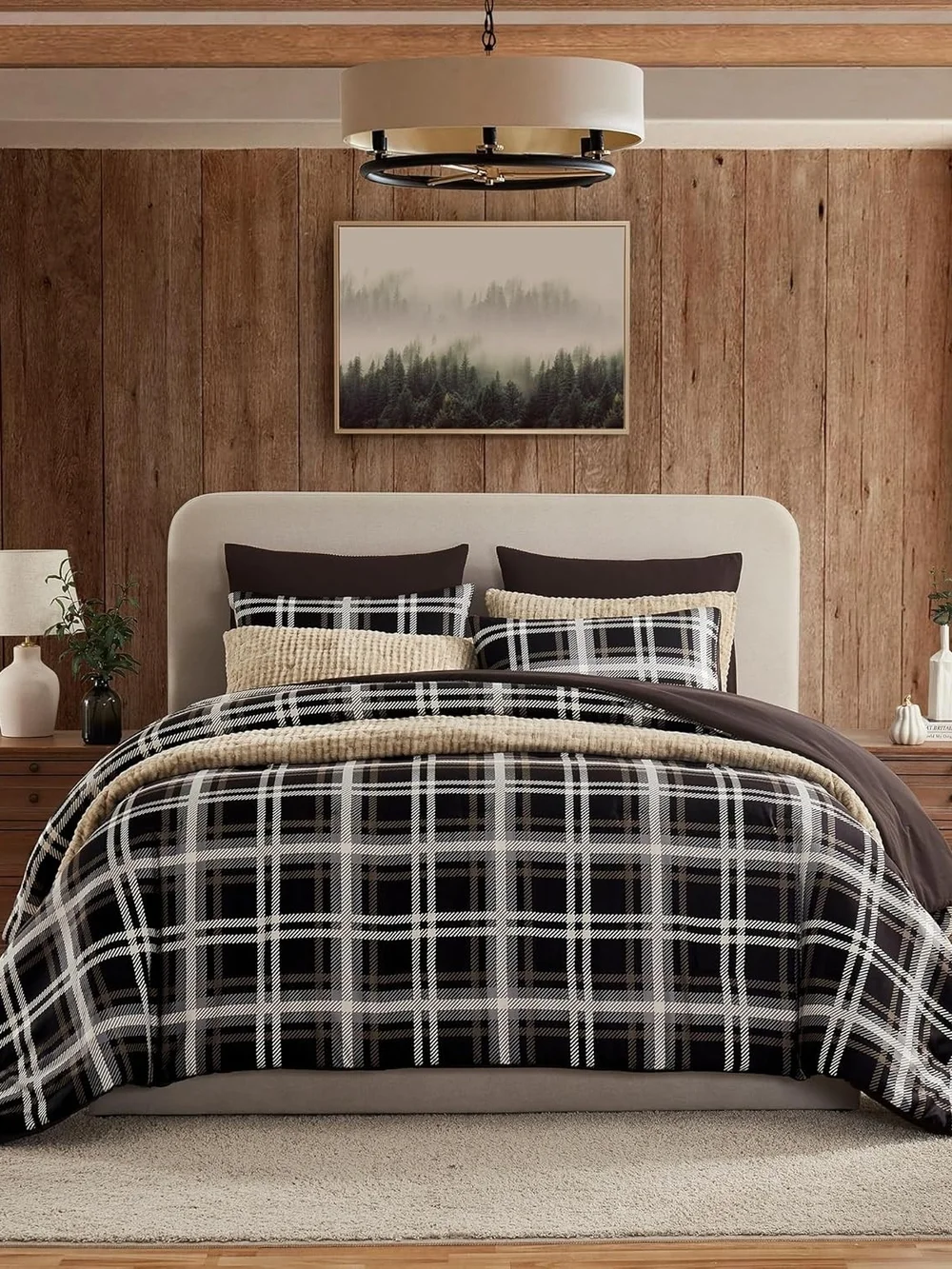 Plaid Brown Comforter Set - Classic Farmhouse Bedding